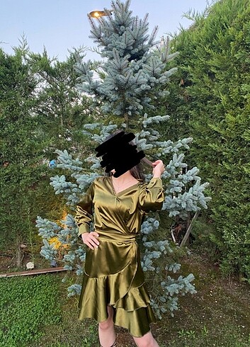 38 Beden yeşil Renk Yesil saten mini elbise