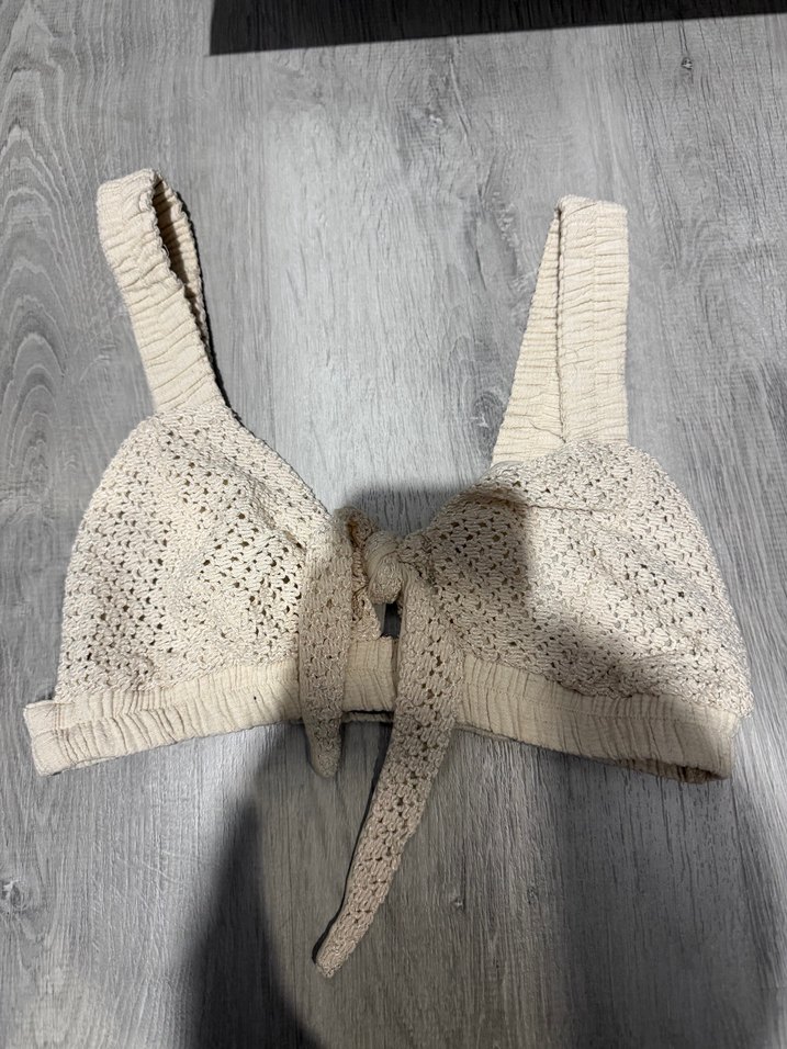 Bohem Tarz Mini Beyaz Örgü Sütyen - Görsel 2