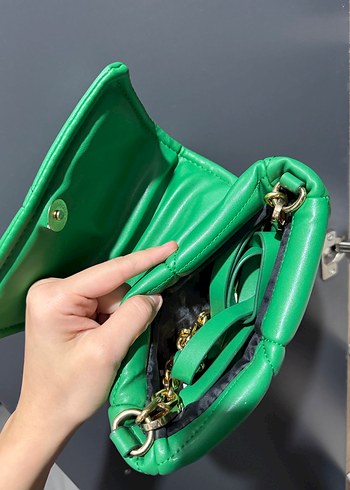 Yeşil Deri Kadın Çanta Fermuarlı - Görsel 3