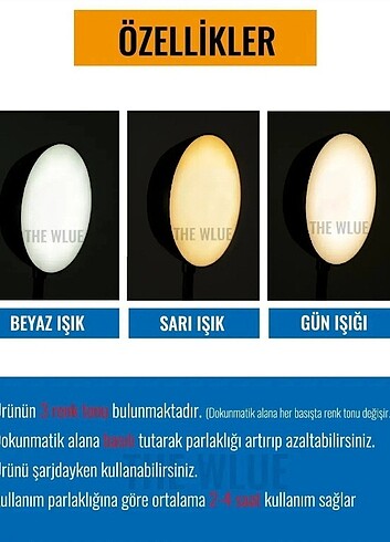  Beden Dokunmatik Şarjlı Masa lambası