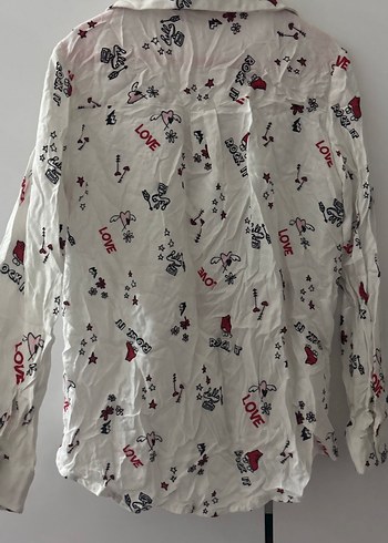 Beyaz Pamuklu Uzun Kollu Desenli Gömlek - Görsel 2