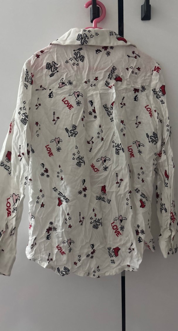 Beyaz Pamuklu Uzun Kollu Desenli Gömlek - Görsel 2