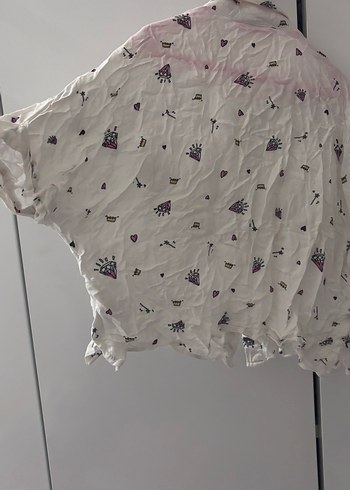 Bohem Kısa Kollu Düğmeli Keten Gömlek - Görsel 2