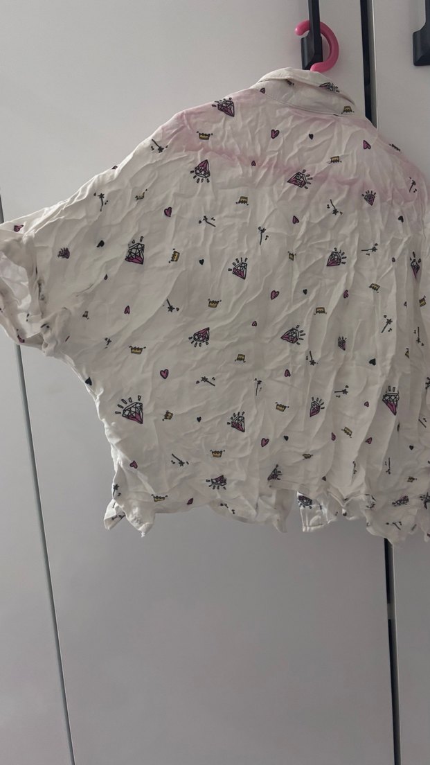 Bohem Kısa Kollu Düğmeli Keten Gömlek - Görsel 2