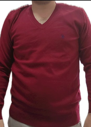 Bordo ve yeşil 2 ADET Erkek V Yaka Pamuklu Kazak - Görsel 3