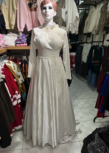 Tesettür 36 beden el dikimi kaliteli gelinlik - Görsel 3