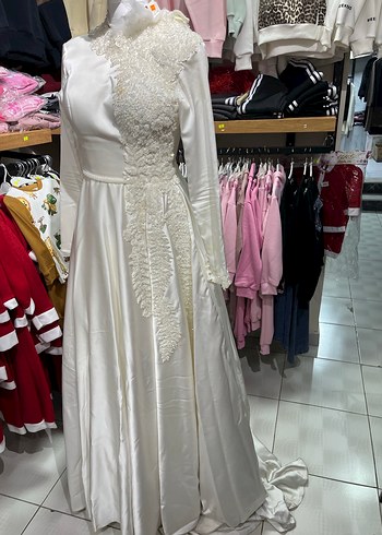 Tesettür 36 beden el dikimi kaliteli gelinlik - Görsel 5