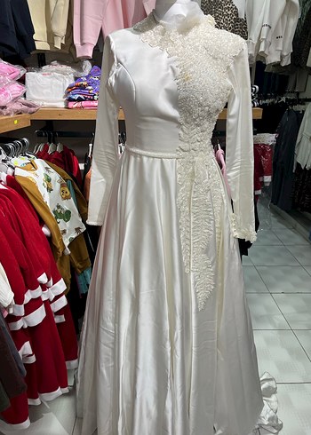 Tesettür 36 beden el dikimi kaliteli gelinlik - Görsel 2