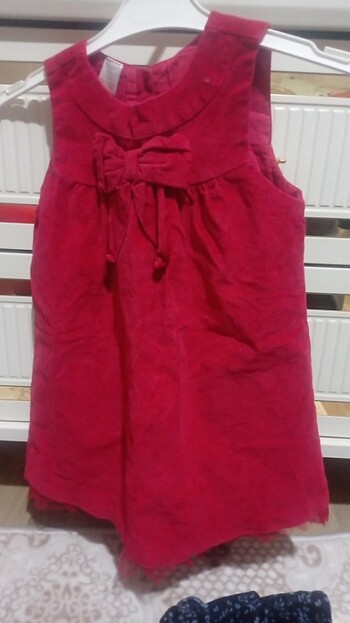 24-36 Ay Beden kırmızı Renk Kadife elbise 