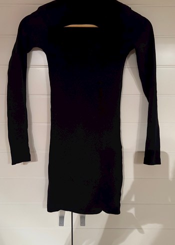 Siyah Uzun Kollu Yüksek Yakalı Elbise - Görsel 2