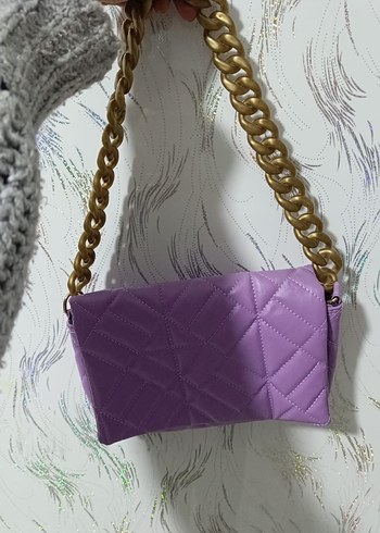 Zincir Detaylı Mor Deri Kadın Çanta - Görsel 3