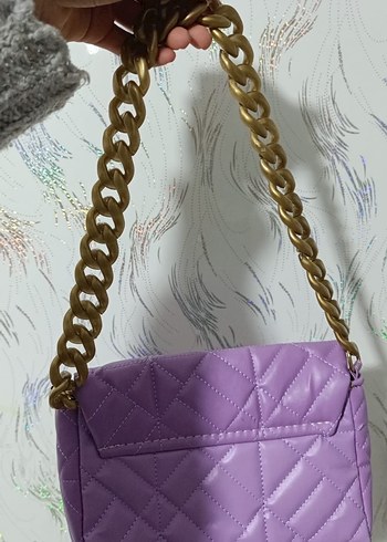 Zincir Detaylı Mor Deri Kadın Çanta - Görsel 2