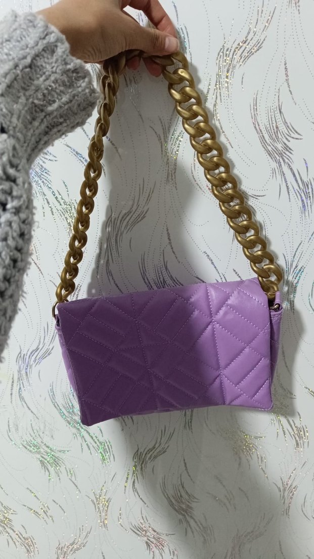 Zincir Detaylı Mor Deri Kadın Çanta - Görsel 3