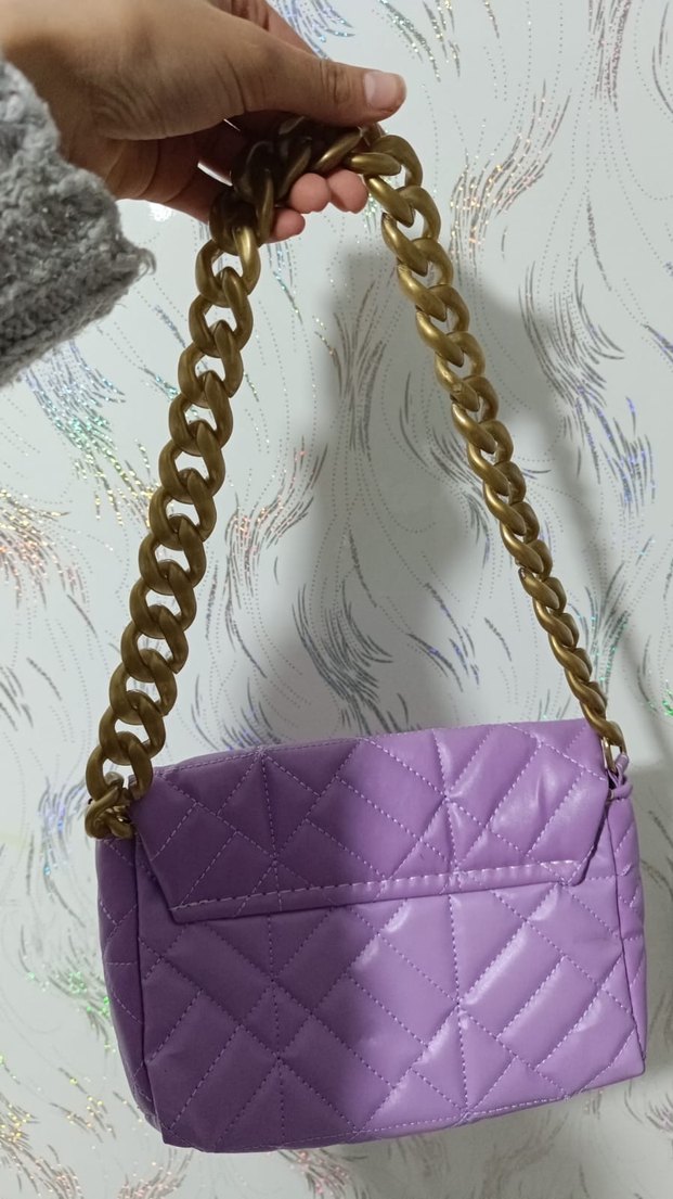 Zincir Detaylı Mor Deri Kadın Çanta - Görsel 2