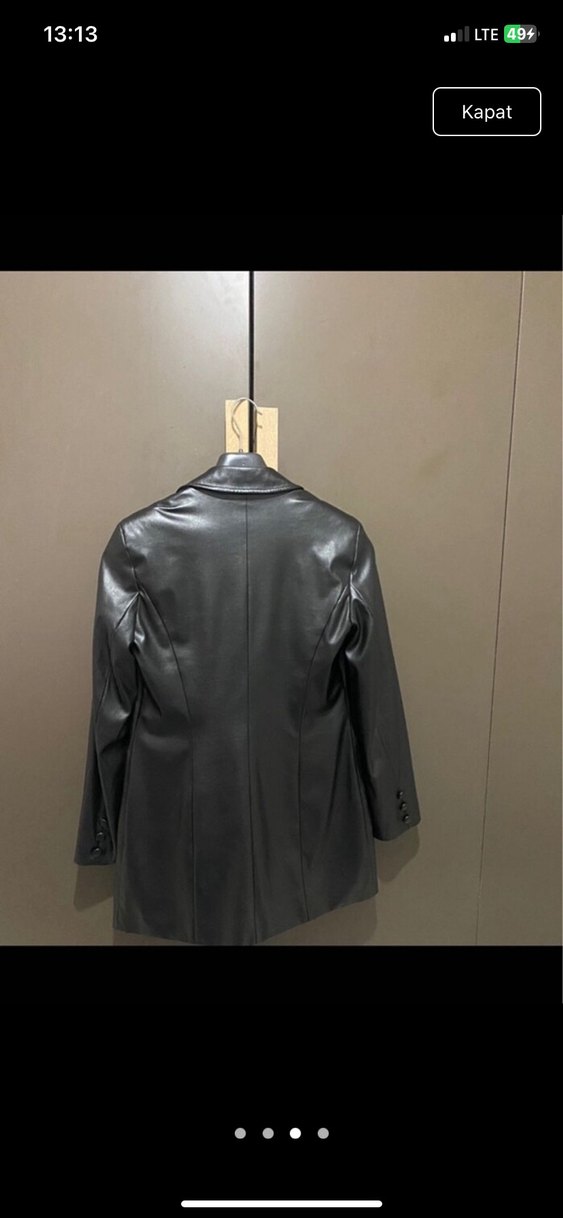 Düğmeli Siyah Deri Kadın Ceket - Görsel 3
