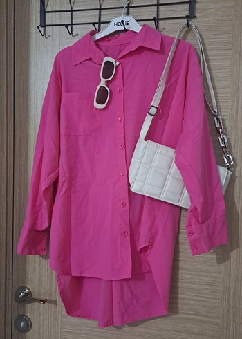 Zara Pembe Düğmeli Keten Kadın Gömlek