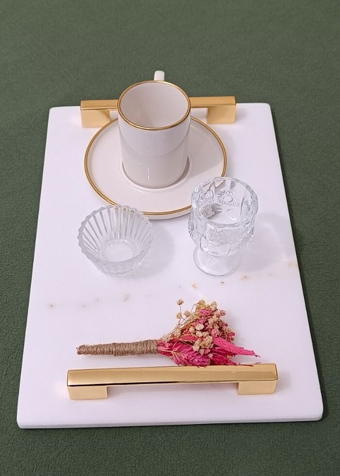 Gold Kulplu Mermer Sunum Tepsisi - Görsel 5