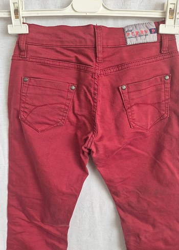 Bordo Kırmızı Kadın Keten İspanyol Paça Pantolon - Görsel 3