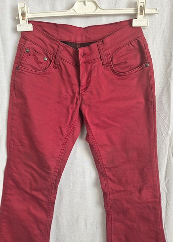 Bordo Kırmızı Kadın Keten İspanyol Paça Pantolon - Görsel 2