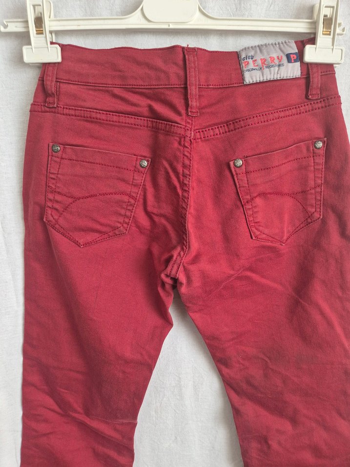 Bordo Kırmızı Kadın Keten İspanyol Paça Pantolon - Görsel 3