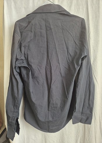 Siyah Keten Düğmeli Uzun Kollu Gömlek - Görsel 2