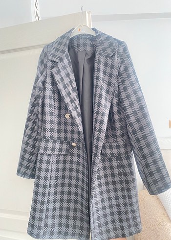 Diğer Düğmeli Gri Ekose Kadın Blazer Ceket