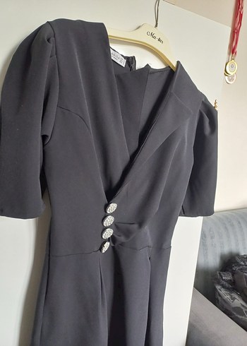 Düğmeli Siyah Uzun Kadın Elbise - Görsel 2