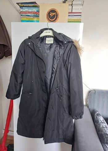 Kürklü Siyah Kadın Midi Mont - Görsel 2