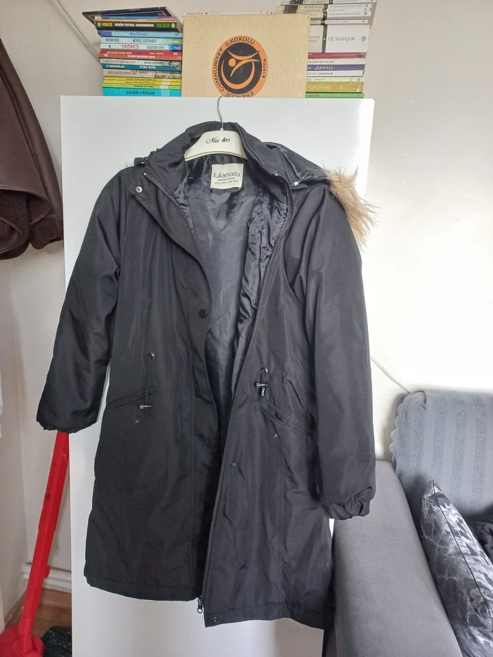 Kürklü Siyah Kadın Midi Mont - Görsel 2