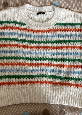 Çok Renkli Çizgili Örgü Kadın Kazak - Görsel 5