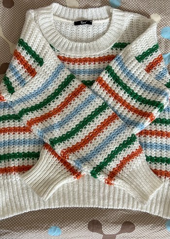 Çok Renkli Çizgili Örgü Kadın Kazak - Görsel 4