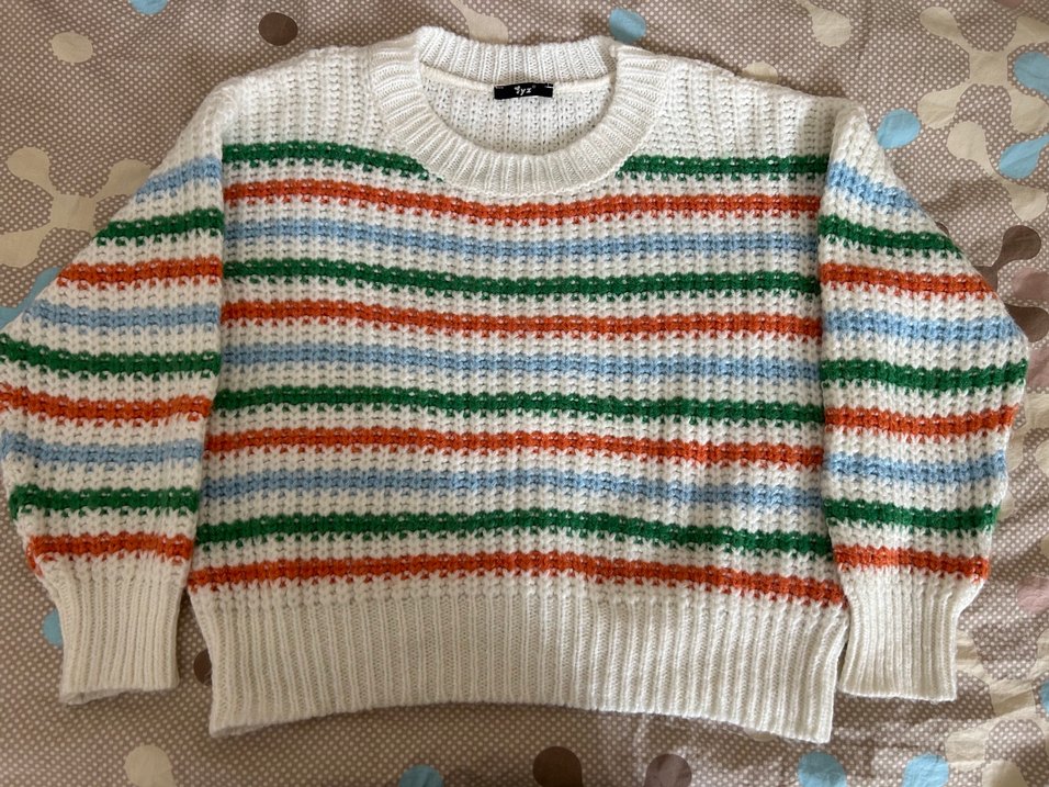 Çok Renkli Çizgili Örgü Kadın Kazak - Görsel 5