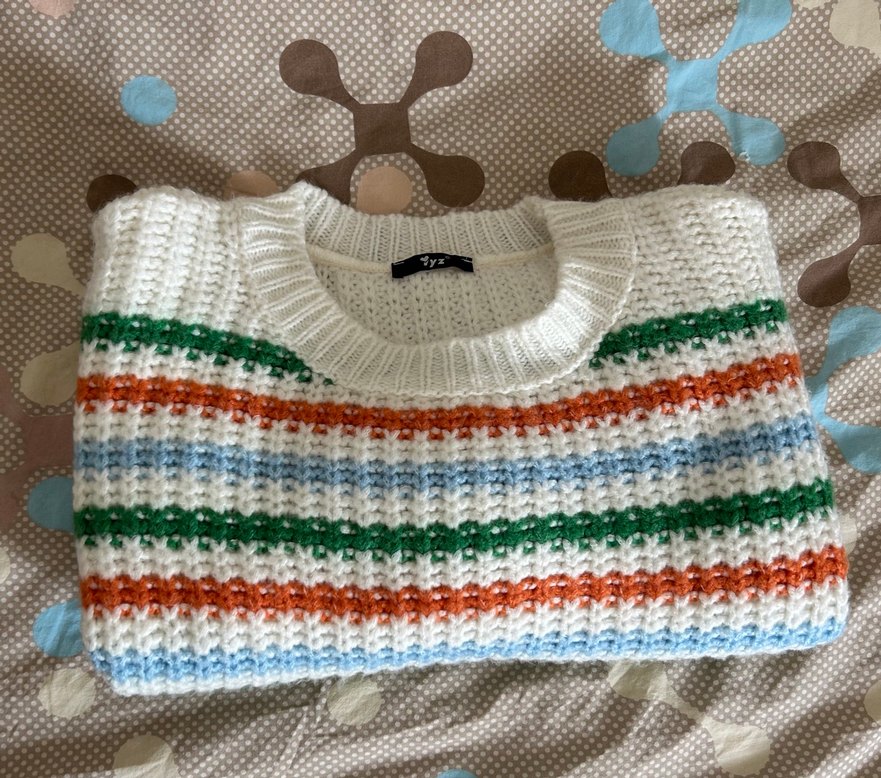 Çok Renkli Çizgili Örgü Kadın Kazak - Görsel 3