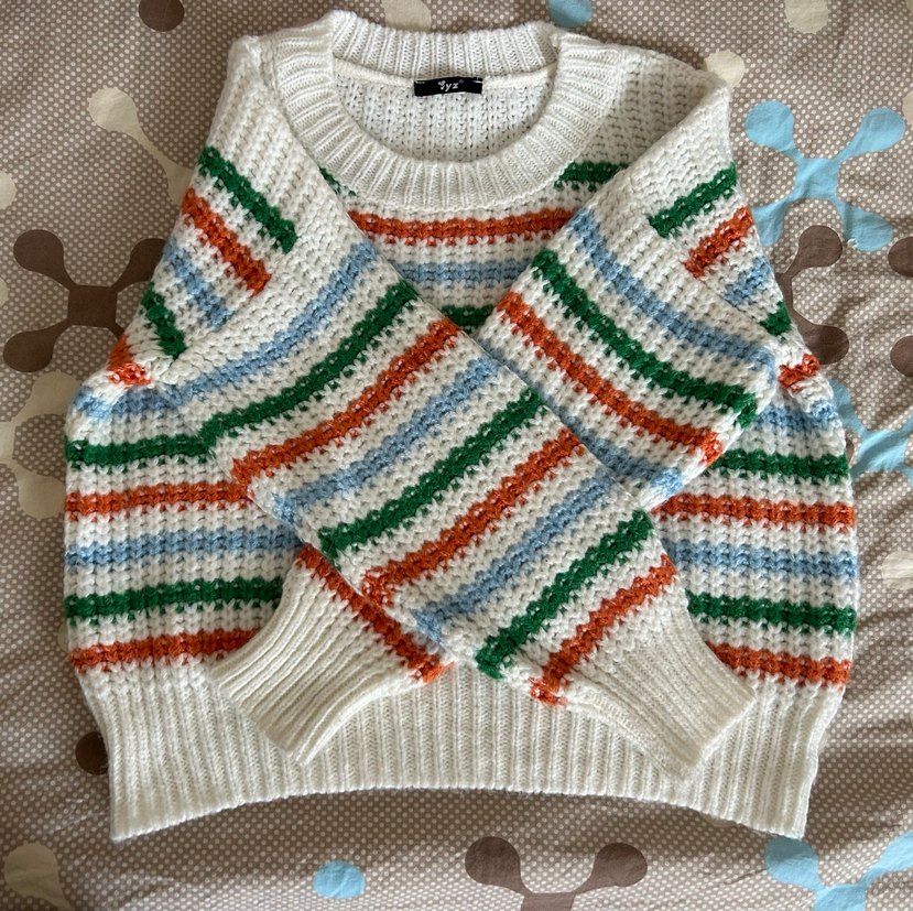 Çok Renkli Çizgili Örgü Kadın Kazak - Görsel 4