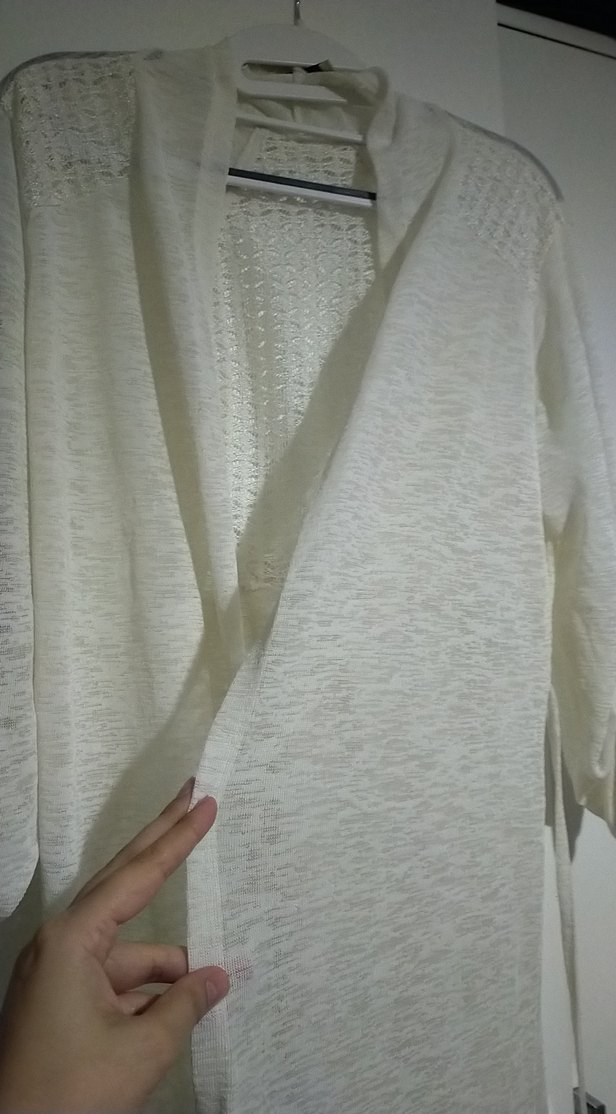 Uzun Beyaz Bohem Kadın Kimono - Görsel 4