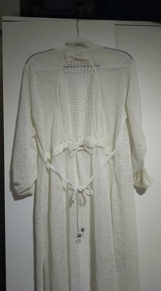 Uzun Beyaz Bohem Kadın Kimono - Görsel 5