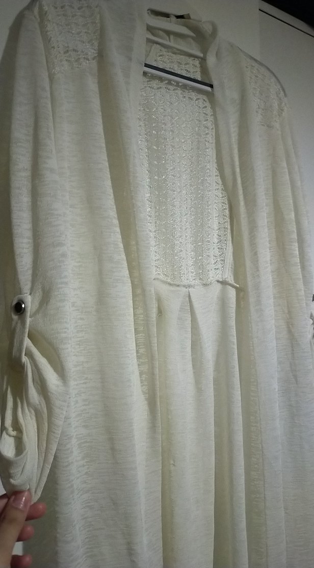 Uzun Beyaz Bohem Kadın Kimono - Görsel 3