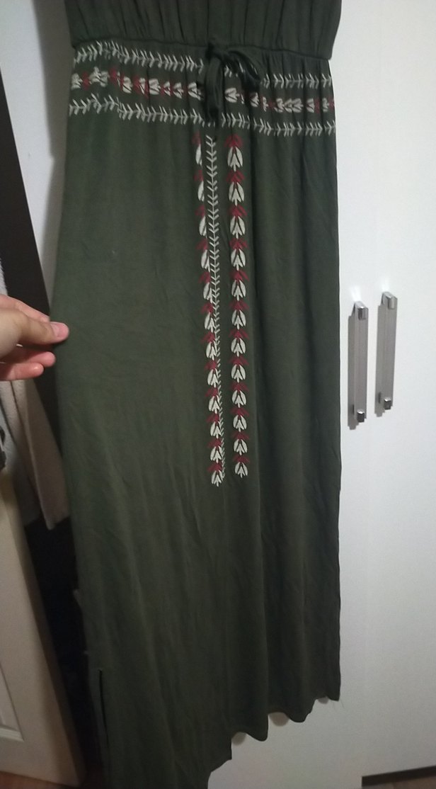 Nakışlı Yeşil Bohem Uzun Elbise - Görsel 3