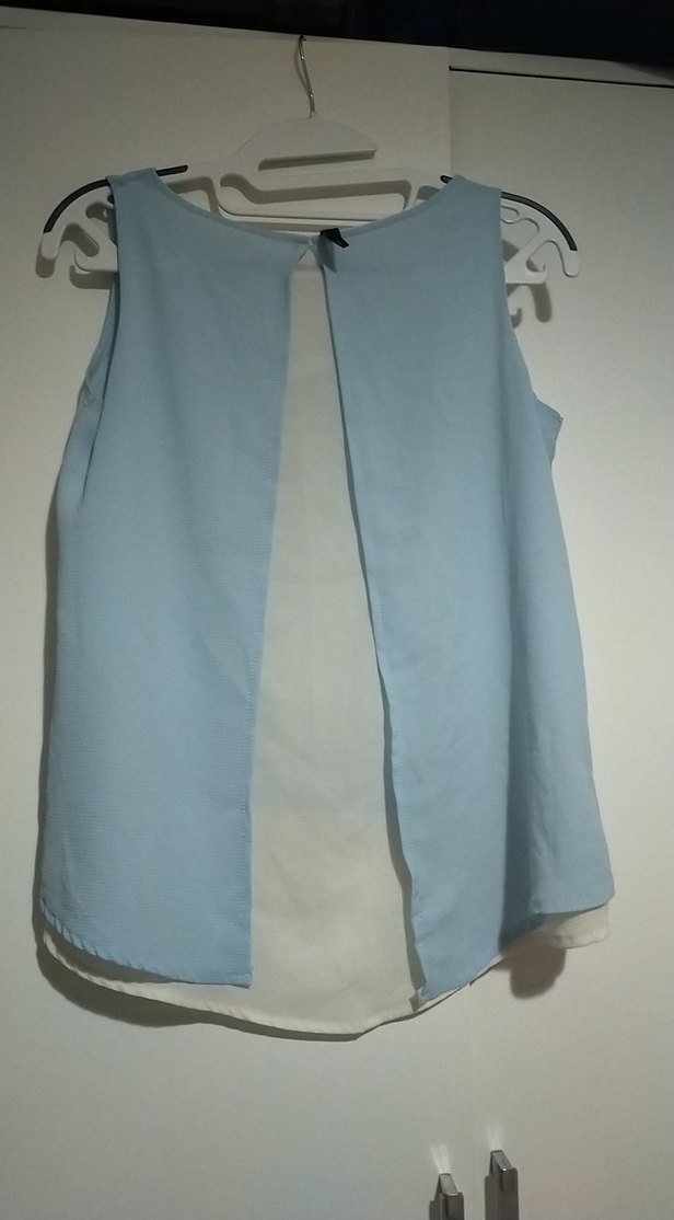 Mavi V Yaka Kolsuz Bluz - Görsel 5