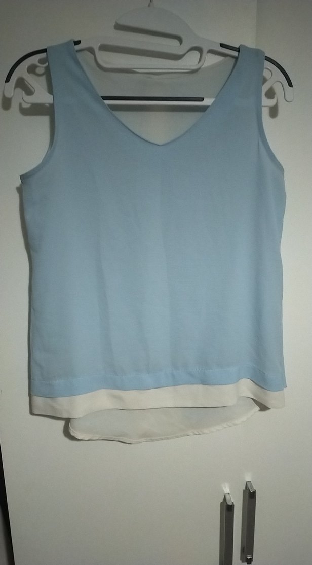 Mavi V Yaka Kolsuz Bluz - Görsel 4