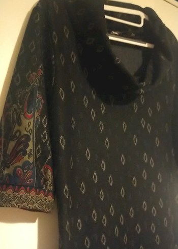 Bohem Siyah Midi Elbise Yakalı Drapeli - Görsel 3