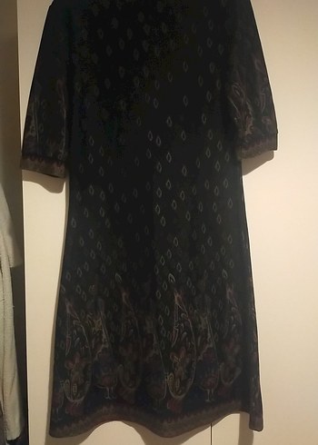 Bohem Siyah Midi Elbise Yakalı Drapeli - Görsel 8