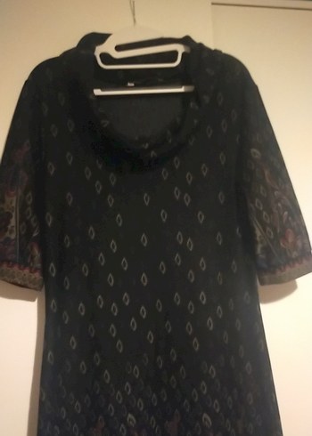 Bohem Siyah Midi Elbise Yakalı Drapeli - Görsel 5