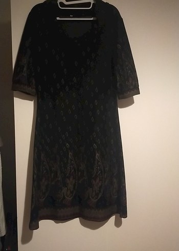 Bohem Siyah Midi Elbise Yakalı Drapeli - Görsel 6