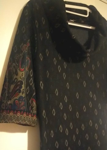 Bohem Siyah Midi Elbise Yakalı Drapeli - Görsel 4