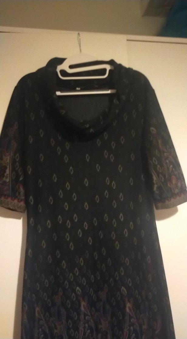 Bohem Siyah Midi Elbise Yakalı Drapeli - Görsel 5