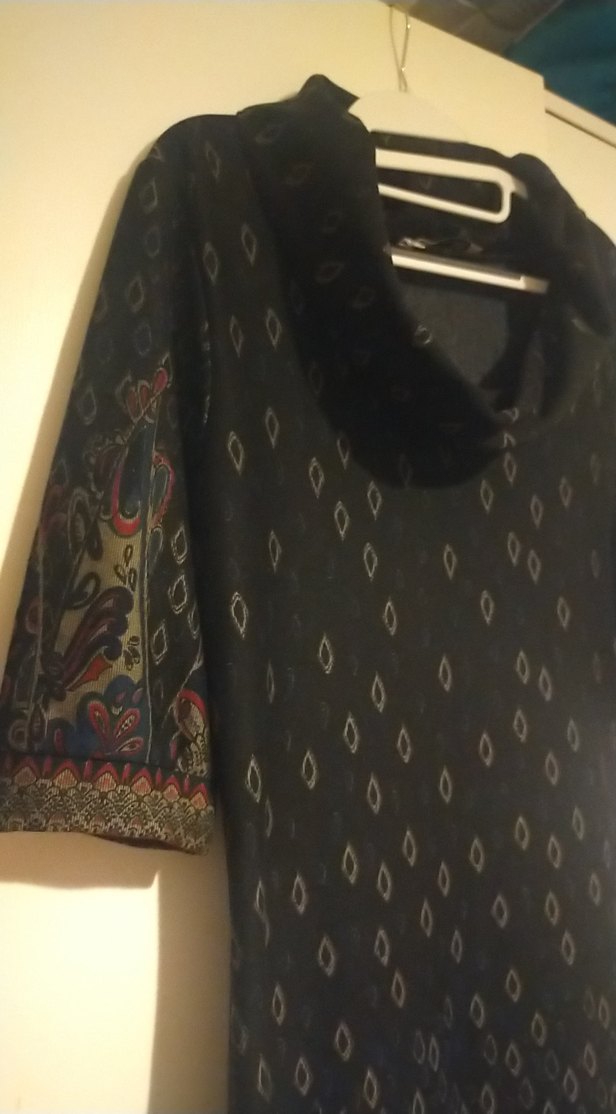 Bohem Siyah Midi Elbise Yakalı Drapeli - Görsel 4