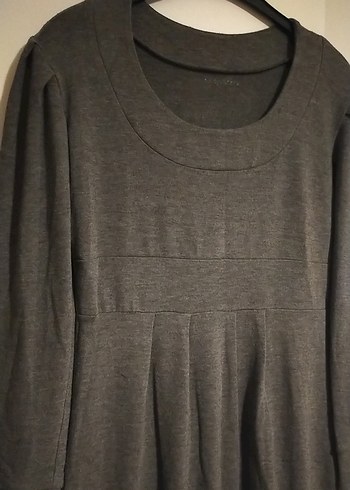 Gri Keten Hamile Tunik, Uzun Kollu, Salaş Kesim - Görsel 3