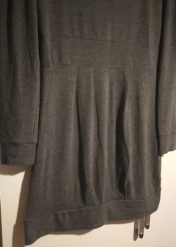 Gri Keten Hamile Tunik, Uzun Kollu, Salaş Kesim - Görsel 4