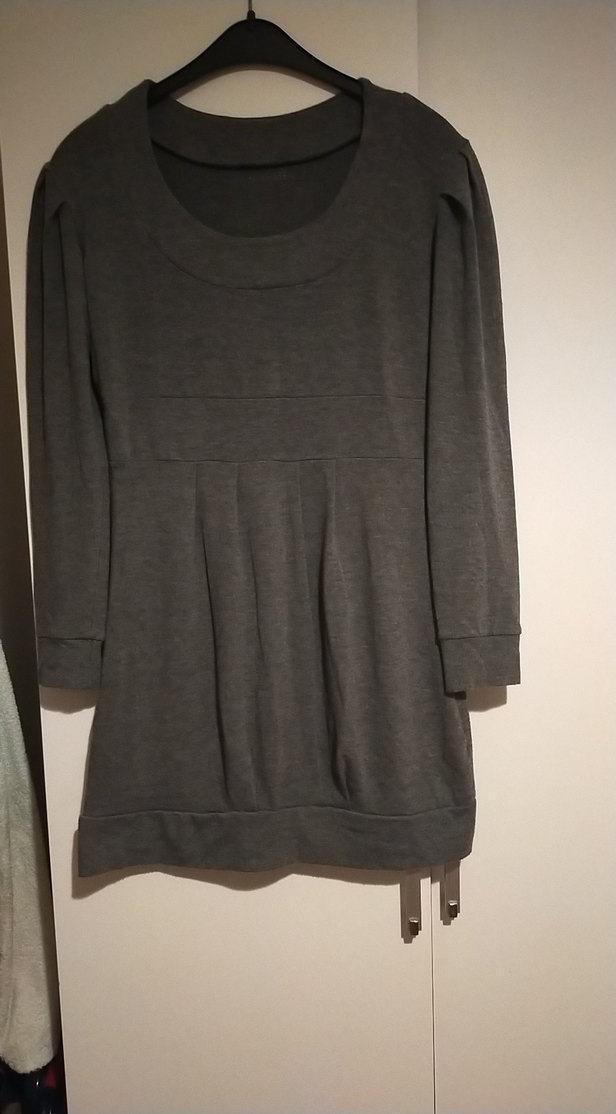 Gri Keten Hamile Tunik, Uzun Kollu, Salaş Kesim - Görsel 2